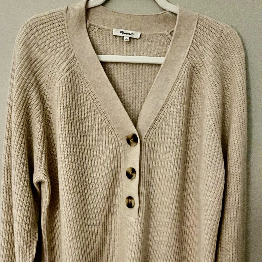 Madewell Lyle henley ribbed wool sweater MA741 Size L in Oatmeal